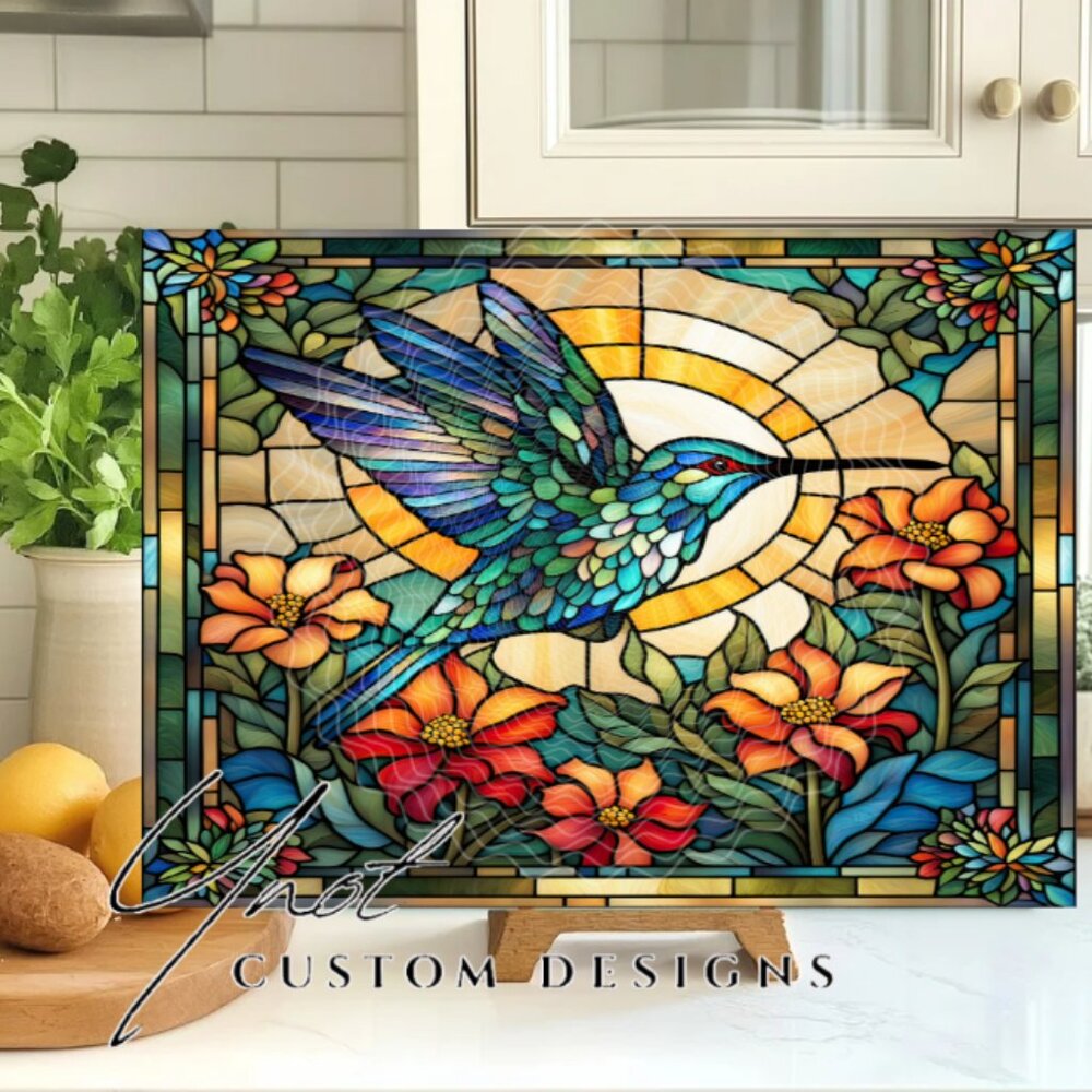 Hummingbird 11 x 7.86 Glass Cutting Board